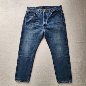 Levis 501 Original Fit Jeans Mens 38W 27L Blue Denim Button Fly Straight Leg **